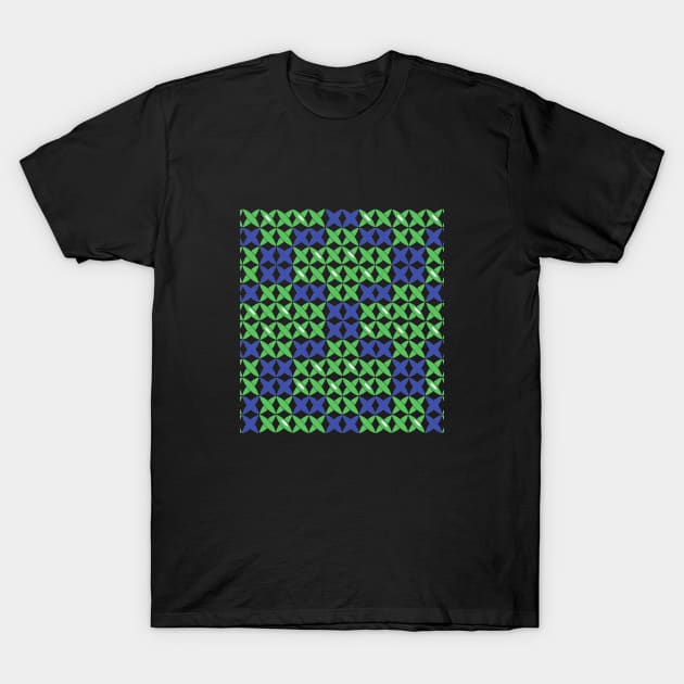 Pattern checked blue green T-Shirt by KQ1985